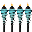 Sunnydaze 2-in-1 Metal Swirl with Blue Glass Outdoor Lawn Torch - Set of 4
