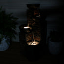 Sunnydaze Staggered Pottery Bowls Tiered Outdoor Fountain with Lights - 34"