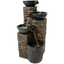 Sunnydaze Staggered Cascading Pottery Bowls Tiered Outdoor Water Fountain with LED Lights, 34-Inch