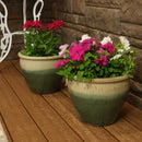 Sunnydaze Glazed Ceramic Planter with Drainage Holes - Set of 2