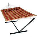 Sunnydaze 2-Person Freestanding Quilted Fabric Hammock with Stand - 12 or 15 Foot Stand Option - Red Stripe