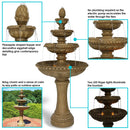 Sunnydaze Large 4-Tier Outdoor Water Fountain with LED Light - 65"