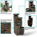 Sunnydaze Staggered Pottery Bowls Tiered Outdoor Fountain with Lights - 34"