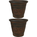 Sunnydaze Arabella Swirling Vines Indoor and Outdoor Resin Planter, Rust Finish, 16-Inch Diameter