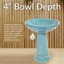 Sunnydaze Calais Glazed Ceramic Bird Bath - Jade Green - 25" H