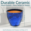 Sunnydaze Round Glazed Ceramic Planter with Drainage