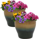 Sunnydaze Glazed Ceramic Planter with Drainage Holes - Set of 2