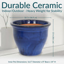 Sunnydaze Round Glazed Ceramic Planter with Drainage