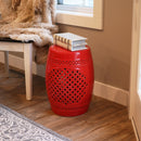 red lattice ceramic decorative garden stool