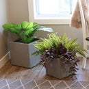 set of 2 gray square polyrattan indoor planters