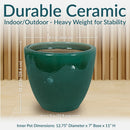Sunnydaze Round Glazed Ceramic Planter with Drainage