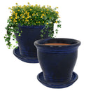 Sunnydaze Glazed Ceramic Planters with Saucers - Set of 2