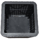 Aerial view of inside the black, rattan side table with storage.