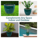 Sunnydaze Round Glazed Ceramic Planter with Drainage