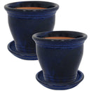 Sunnydaze Glazed Ceramic Planters with Saucers - Set of 2