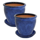 Sunnydaze Glazed Ceramic Planters with Saucers - Set of 2