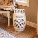 white lattice ceramic decorative garden stool