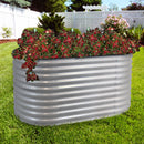 silver steel oval raised garden bed