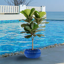 Sunnydaze Ribbed Glazed Ceramic Planter Bowl - Imperial Blue