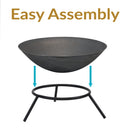 Sunnydaze Raised Cast Iron Fire Pit Bowl with Steel Finish - 22" Diameter