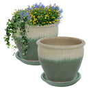Sunnydaze Glazed Ceramic Planters with Saucers - Set of 2