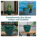 Sunnydaze Round Glazed Ceramic Planter with Drainage