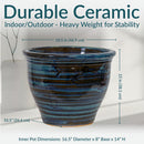Sunnydaze Round Glazed Ceramic Planter with Drainage