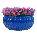 Sunnydaze Ribbed Glazed Ceramic Planter Bowl - Imperial Blue