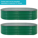 Two green garden beds with text that reads, Garden beds can be assembled separately to create two 79-inch wide beds.