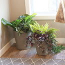 set of 2 gray round polyrattan indoor planters