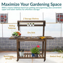 Sunnydaze Wheeled Outdoor Potting Bench with Sink - Fir Wood - Brown