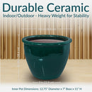 Sunnydaze Round Glazed Ceramic Planter with Drainage